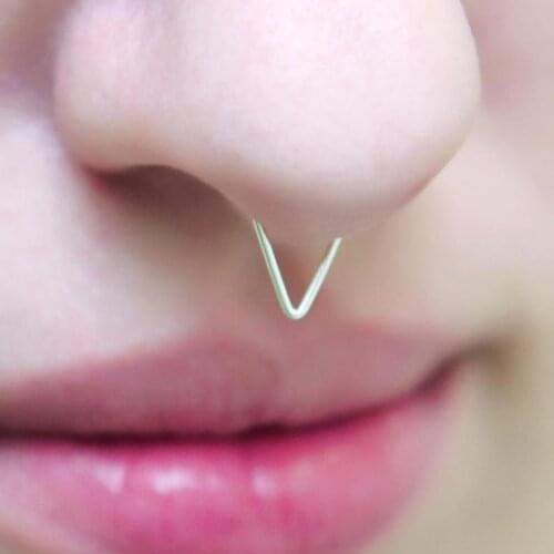 Real 925 Silver Fake Piercing Nose Ring Septum Hoop Ring Handmade Gold Filled Faux Septum Jewelry Ring Punk Hoop Jewelry