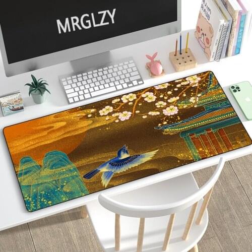 Chinese Style Crane Magpie XXL Mouse Pad Large 400X900MM Mousepads Gaming Accessoroes Laptop Gamer Waterproof Keyboard Desk Mat