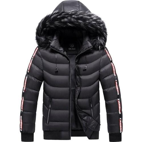 2020 New Winter Parka Jackets Fur Collar Men Autumn Mens Warm Thick Outwear Coats Solid Casual Hooded Windbreak Jacket