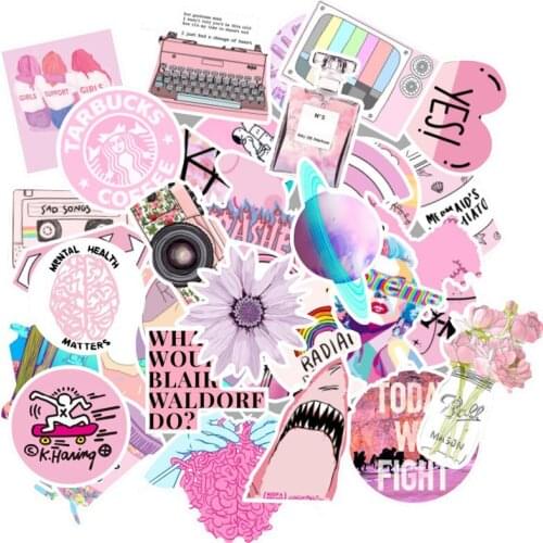 50 PCS Summer Pink Cute Girl Stickers for Luggage Laptop Decal Skateboard Stickers to DIY Bike Car Motorcycle Fridge JDM Sticker