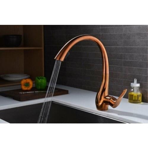 NEW Pull Out /Down Sprayer Kitchen Bar Sink Faucet Mixer tap single hole deck mounted Rose Gold pvd color