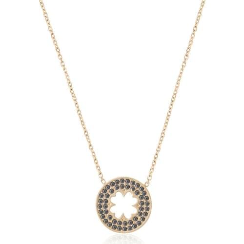 Black Cubic Zirconia In Clover Amber Necklace