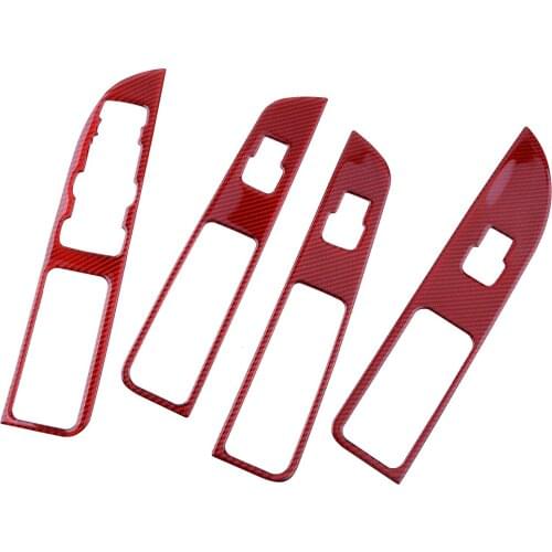 1 Set Car Window Switch Panel Cover Trim Frame Red Carbon Fiber Fit for Ford Explorer 2013 2014 2015 2016 2017 2018 2019 LHD