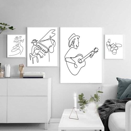 Singer Guitar Player Figures Line Art Sexy Concert Performer Wall Canvas Painting Drawing Poster Print Decoration for Livingroom