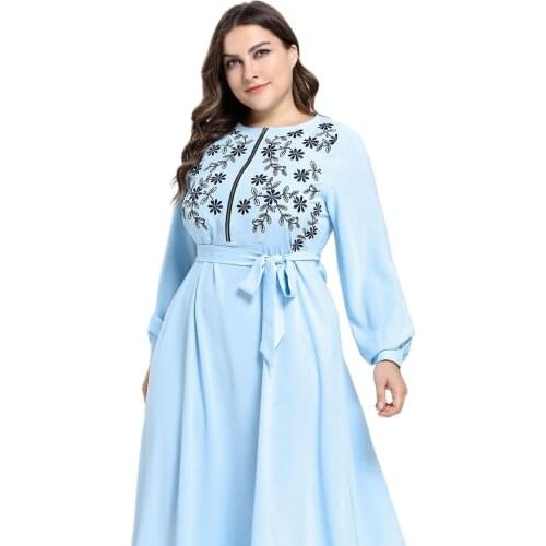 Faldas Dresses Ramadan for Muslim Women Mc7555 Womens Muslim Fashion with Embroidered Front Zipper Long Dress