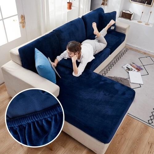 Thick Velvet Sofa Cover Seat Solid Color Sofa Cushion Cover Elastic Slipcover All-inclusive L-shaped Couch Cover 1/2/3/4 Seat