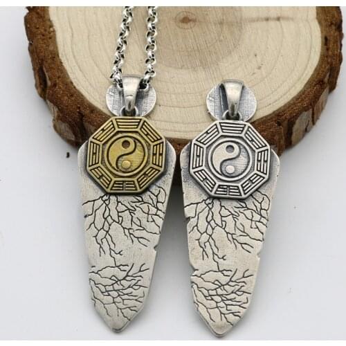 Sterling silver handmade Thai silver pendant retro men and women cinnabar opening yin and yang gossip handmade jewelry