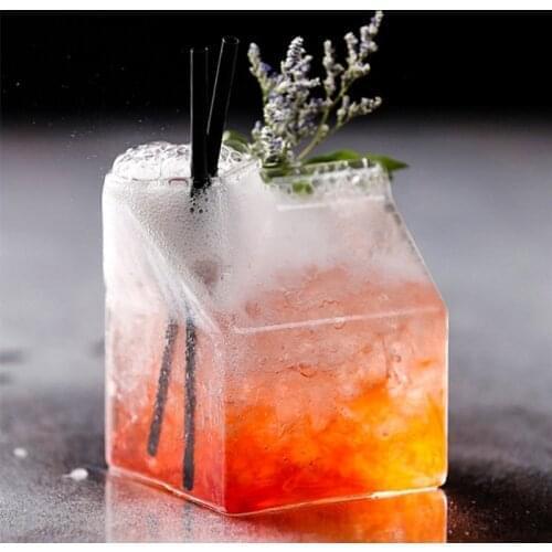 Simple Transparent Milk Box Shape glass Cups Drink Bottle Water Bottles Juice Coffee Tea Drinkware