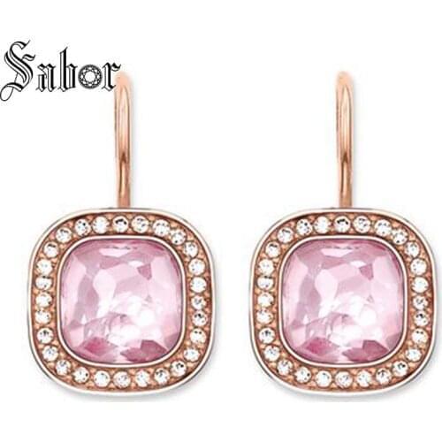 Rose Gold Color Square Crystal Swan Neck Drop Earrings 2020 New Jewelry Romantic silver color Gift For Women thomas