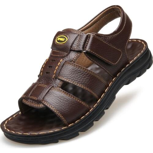 SHENGKUANG Big Plus Size 34 - 50 Beach Sandals Genuine Leather Fashion Style Summer Flat Slippers