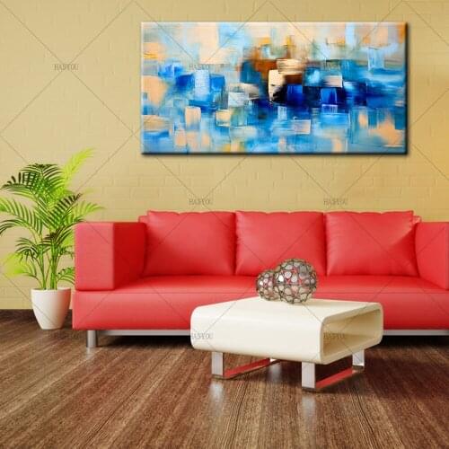 Modern Art Painting Light Blue Landscape Abstract on Canvas Wall Art Oil painting Bedroom Living Room Sofa Home Decoration