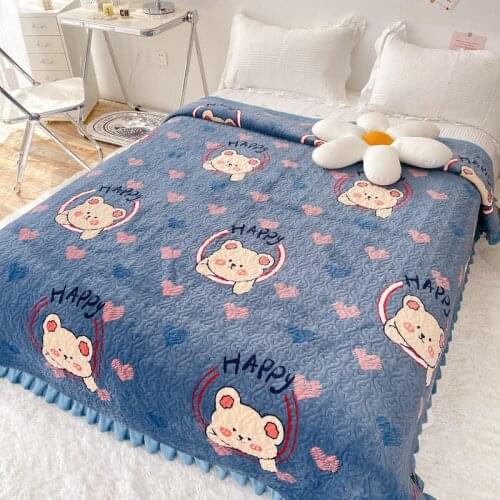 Thickened Milk Velvet Bed Cover Crystal Velvet Quilted Quilted Sheets To Keep Warm, High Weight Foldable Cotton Blanket