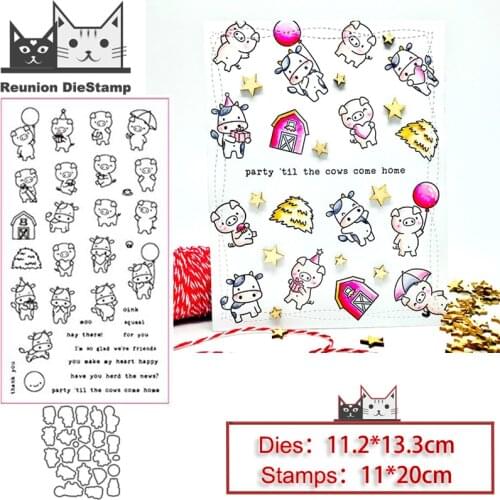 Reunion Cow Pig Farm Metal Cutting Dies and Stamps Stencil for DIY Scrapbooking Photo Album Embossing Decorative Paper Card