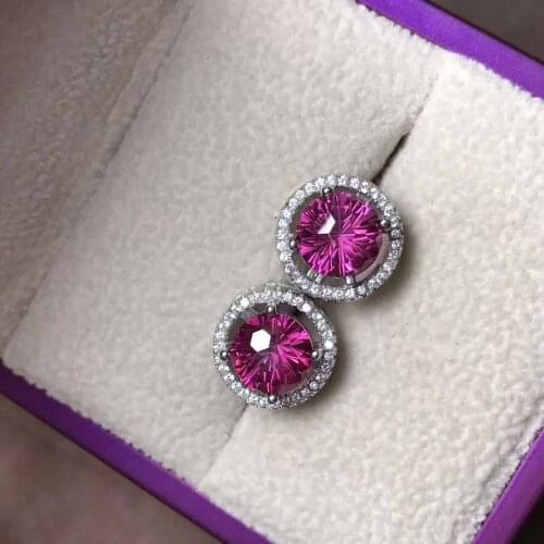 Women Natural firework Pink Topaz Gems Earrings Real 925 Sterling Silver Jewelry