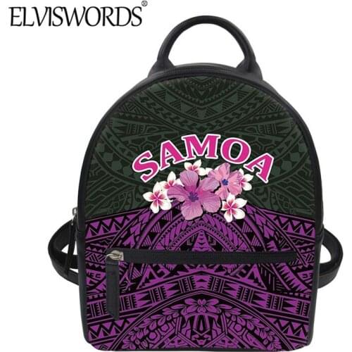 ELVISWORDS Women Fashion Mini PU Backpack Samoa Tribal Flowers Print Luxury Shoulder Pack Casual Travel Bag for Teen Girls