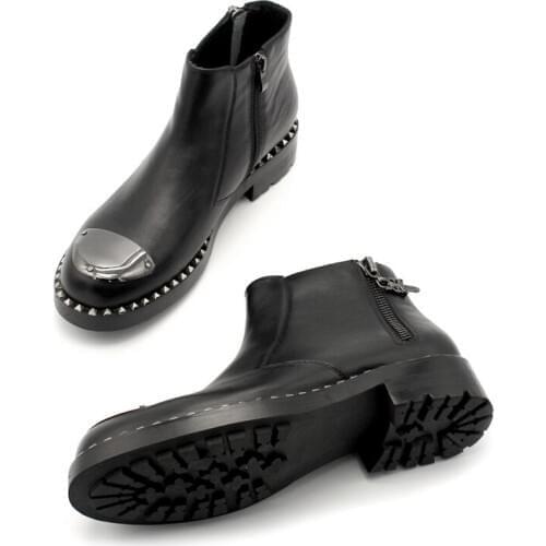 Winter Men Fashion Round Toes Iron Toes Genuine Leather Round Toes Leather Ankle Boots Men Handmade Double Zipper Ankle Boots