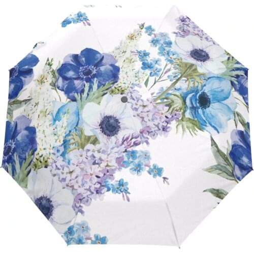 Elegant Style Watercolor Flowers Women Umbrella Three Folding Automatic Umbrellas Blacking Coating Sunny Rainy Men Umbrella