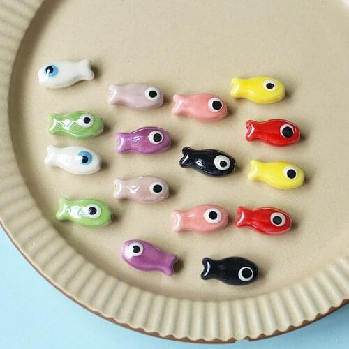 10pcs Japanese ceramic hand-painted fish perforated Beads For Jewelry Making DIY Charms Bracelet Necklace earrings accessories