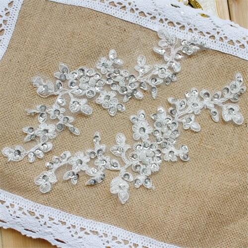 2Pairs Handmade Deaded Silver Line Cording Lace Flowers Bridal diy Material Wedding Veil Jewelry Pearl Sequins Accessories BD393