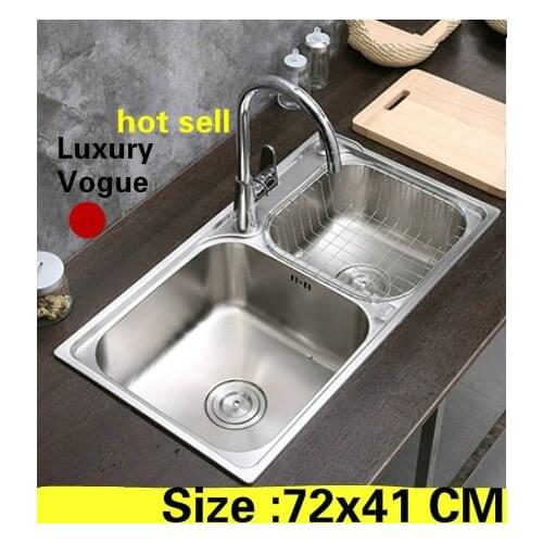 Free shipping Apartment luxury kitchen double groove sink stretch faucet wash vegetables 304 stainless steel hot sell 72x41 CM