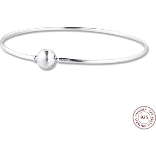 CKK Essence Collection Bangles 925 Sterling Silver Round Clasp Small Hole Charm Bangle for Women Pulseira Feminina Jewelry