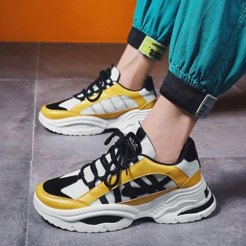 Wewey Brand Spring Youth Shoes Men Casual Yellow Striped Male Sneakers Mixed Colors Retro Dad Shoes Platform Chunky Man Shoe