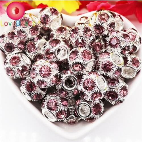 10Pcs New Cubic Zirconia Rhinestone Glass Disco Ball Charms Big Hole Round Rondelle Beads Fit Pandora Bracelet Necklace Jewelry