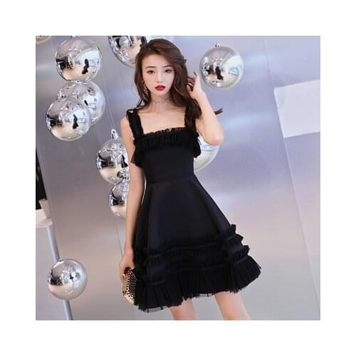 100%real can customs size black ruffled slim waist classic fashion dress/stage performance/studio