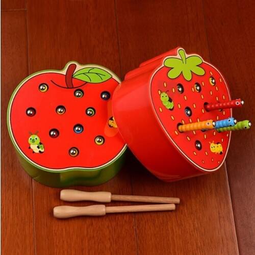 Game Educational Kids Toys Catching Worms Puzzle Memory Match Magnetic Early Pretend Play Toys For Children Baby Wooden Toys