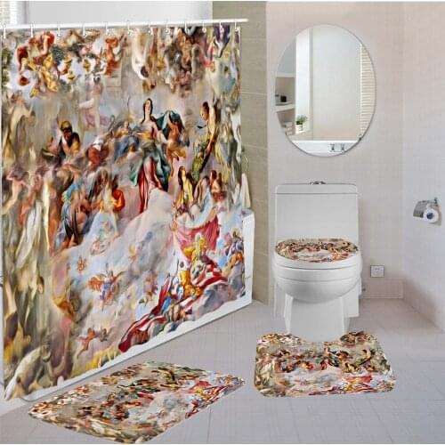 Oil Painting Character Shower Curtains Sets Bathroom Curtain Toilet Lid Cover Bath Rugs 4pcs Retro Luxury High Quality Bath Set