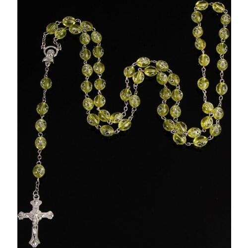 Catholic Rosary Flower Beads Plastic Rosary Necklace, Flower Bead Necklace, Catholic Charm Blessing Prayer Beads 8x10mm