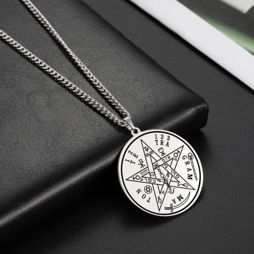 LIKGREAT Vintage Wicca Necklace Tetragrammaton Pendant Wahyeh Blessed Pentagram of Solomon Amulet Stainless Steel Jewelry