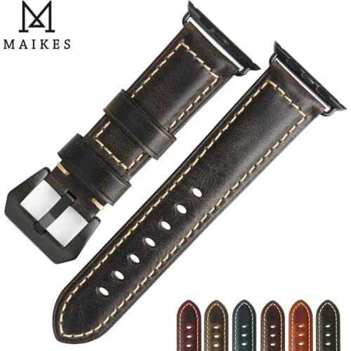 MAIKES Genuine Leather Watch Band for Apple Watch 38mm 42mm Series 5 4 3 2 1 Apple Watch Strap 44mm 40mm 6 color Wrist Bracelet