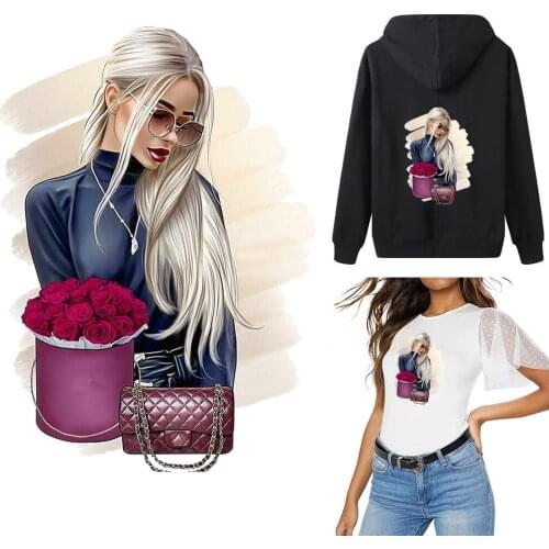 Fashion Girl Iron on Stickers for Clothes Europe Style Thermo Sticker Patches For T-Shirt DIY Appliques Washable Parches Ropa