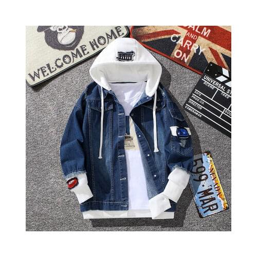 Autumn and hooded denim winter jacket mens Korean fashion student jacket slim handsome vintage clothes