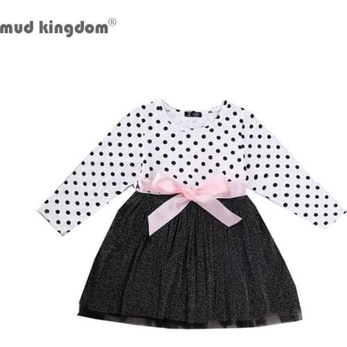 Mudkingdom Baby Girl Dress Princess Long Sleeve Baby Girl Clothes Sparkle Bow Dot Tutu Party Dresses Baby Kid Girl Clothes
