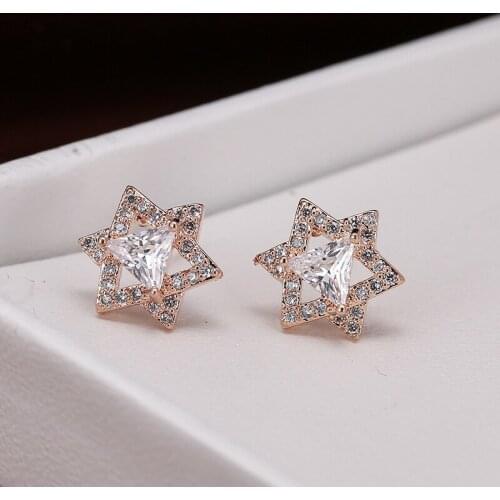 DE234 Fashion Street Snap Delicacy 4A Zircon Five-pointed Star Geometry Ear Stud GIRLS Gift Party WOMENS Jewelry Earrings 2021