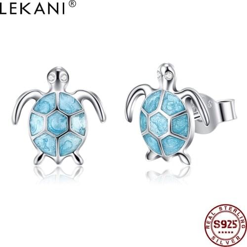 LEKANI Animal Series Zircon Earring S925 Sterling Silver Stud Earrings For Women Vivid Tortoise Ocean Style Fine Jewelry Hot