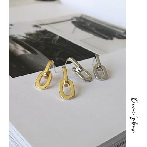PerisBox Solid Gold Stud Earrings Double Link Geometric Earrings Studs for Women 2019 Thick Chain Minimalist Earrings Designer