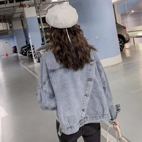 Back diagonal buckle denim coat womens 2020 new tide womens spring short Joker