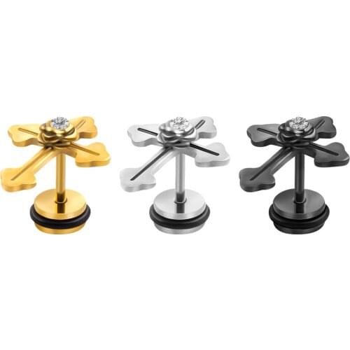 1 Pair Punk Cross Earring for Men Women Stainless Steel Small Cross Earrings Stud Screw Back Earring Piercing