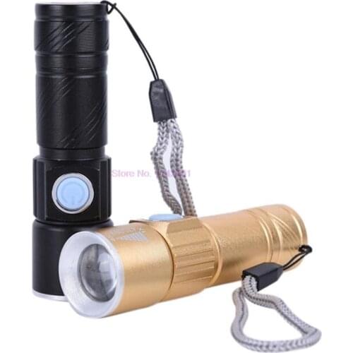 100pcs USB Built-in battery Rechargeable lasting Flashlight Q5 3 modes mini Zoom Light flash Waterproof Tactical Camping Bike