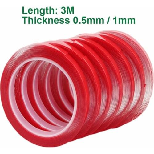 2rolls 2mm~30mm*3M Strong pet Adhesive PET Red Film Clear Double Sided Tape No Trace for Phone LCD Screen