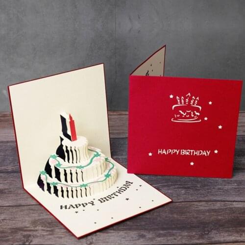 3D Three-dimensional Birthday Card Hot Stamping Laser Hollow Paper Carving Cake Model Greeting Card Birthday Wishes Small Card