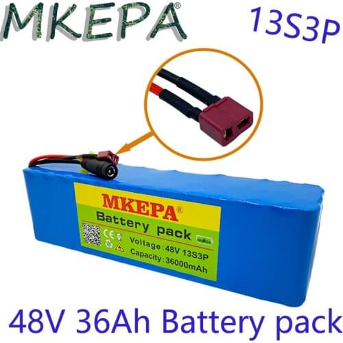 48V 36Ah Battery Pack Upgrade High Capacity 1000w 13S3P Lithium Ion Battery Pack for 54.6v Electric Bicycle Scooter with BMS