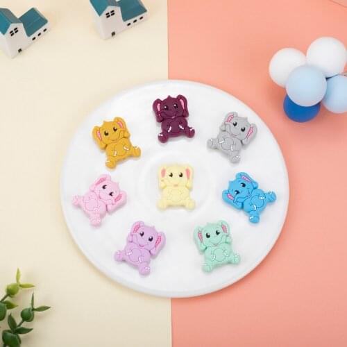 Sunrony 50pcs Elephant Baby Rodent BPA Food Free Silicone Teething Nursing Pacifier Clip Silicone Beads