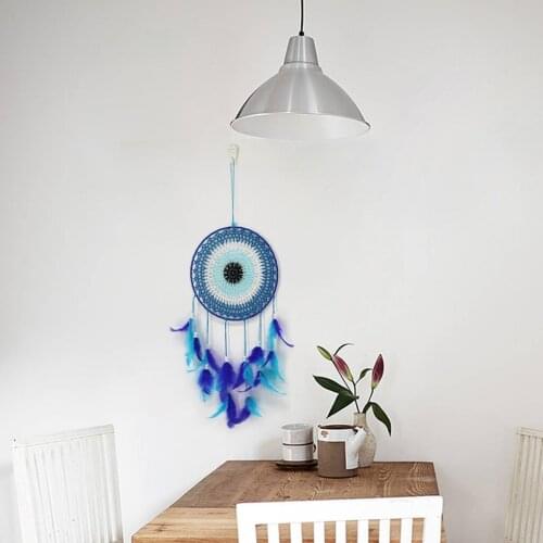 Home Room Decor Dream Catcher With Feathers Handmade Woven Car Hanging Blue