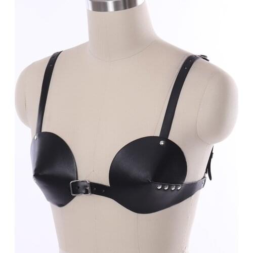 Gothic Clothes Sexy Harness Women PU Leather Bra Full Cup Top Crops Body Bondage Punk Lingerie Belt Cage Bondage Breast Garter