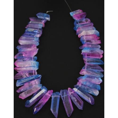 Graduated Raw Crystal Stick Dagger Spike Beads Briolettes,Blue Pink Natural Quartz Rough Stones Top Drilled Long Points Pendants