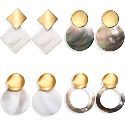 IF YOU Geometric Round Shell Pendant Earrings drop earrings for women Gold Korean Earrings Punk Glamour Jewelry Earrings 2019